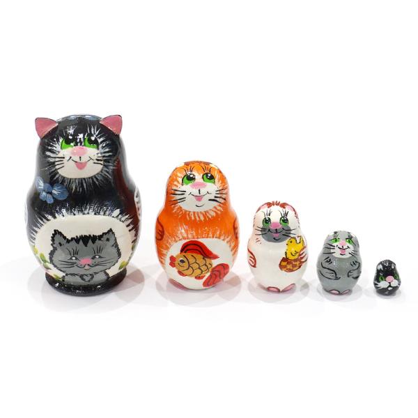 ロシア　ミニマトリョーシカ　ネコ/黒（5P）　MAT-163