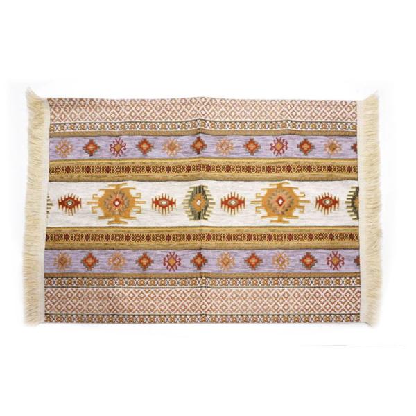 玄関マット トルコ製 シェニール織 MT-70-KLPP キリム柄/ラベンダー 75×50cm前後