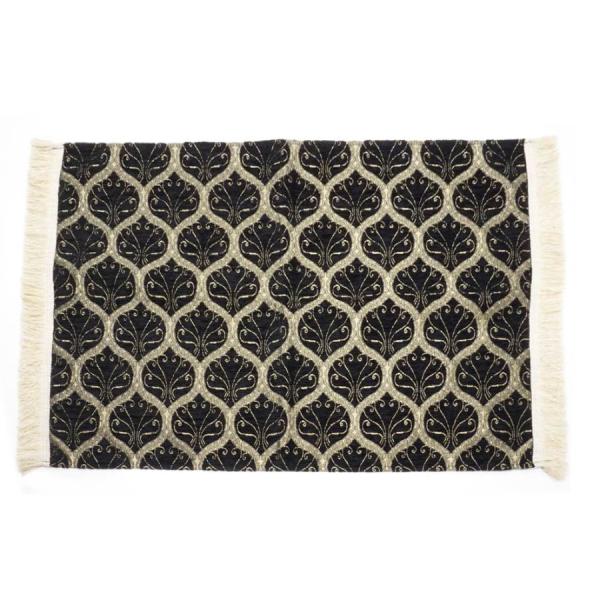 玄関マット トルコ製 シェニール織 MT-70-PKBK ピーコック柄/ブラック 75×50cm前後