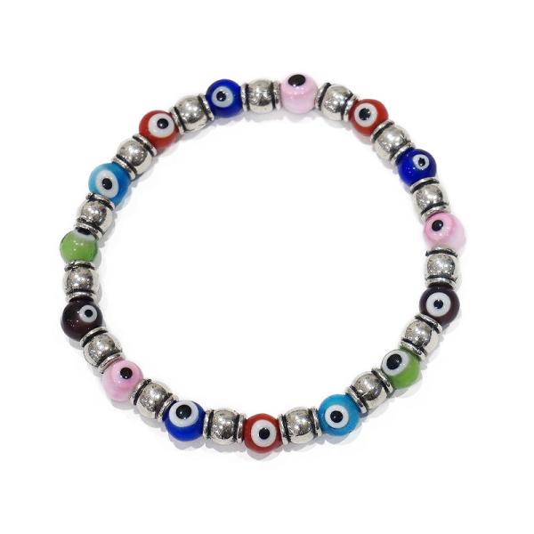 【メール便ＯＫ】トルコ製 ナザールボンジュウ ビーズブレスレット N-B12570MC ミックスカラ...