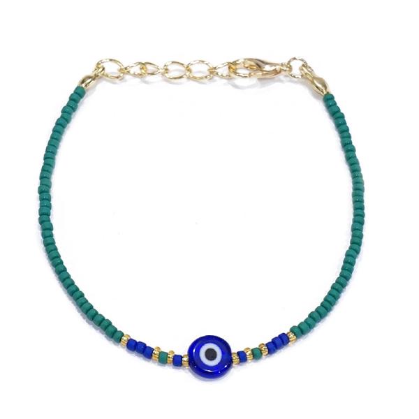 【メール便ＯＫ】ナザールボンジュウ トルコのお守り ビーズブレスレット N-B13448GR グリー...