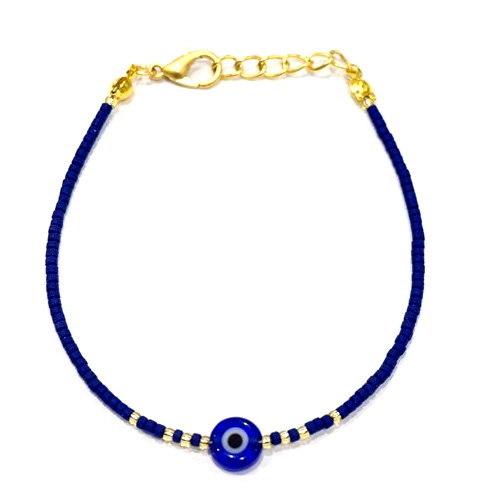 【メール便ＯＫ】ナザールボンジュウ トルコのお守り ビーズブレスレット N-B13448NV ネイビ...