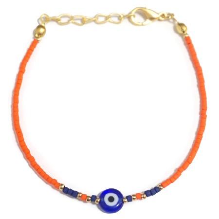 【メール便ＯＫ】ナザールボンジュウ トルコのお守り ビーズブレスレット N-B13448OR オレン...