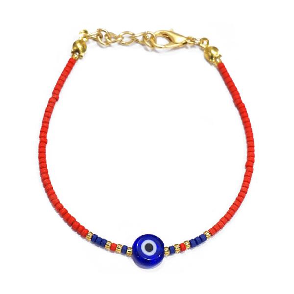 【メール便ＯＫ】ナザールボンジュウ トルコのお守り ビーズブレスレット N-B13448RD レッド