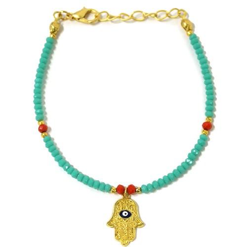 【メール便ＯＫ】ナザールボンジュウ トルコのお守り ビーズブレスレット N-B13449MT　ミント