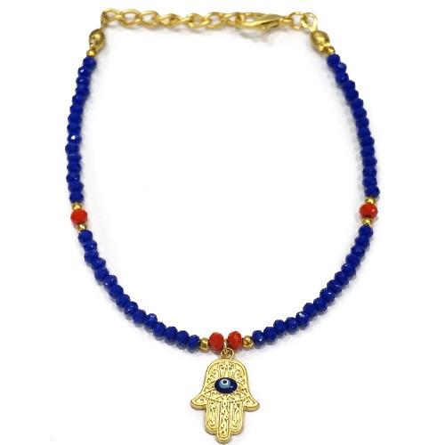 【メール便ＯＫ】トルコ製 ナザールボンジュウ ビーズブレスレット N-B13449NV ネイビー