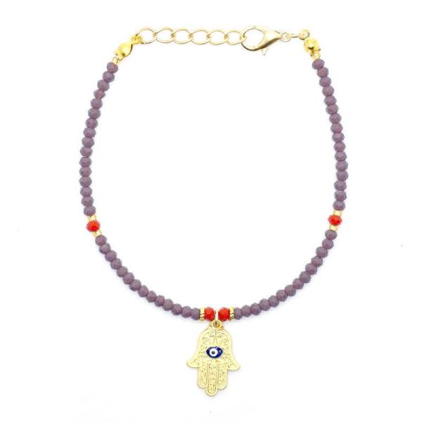 【メール便ＯＫ】ナザールボンジュウ　ビーズブレスレット　N-B13449PP　パープル