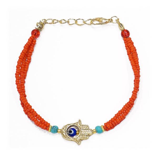 【メール便ＯＫ】トルコ製 ナザールボンジュウ ビーズブレスレット N-B13759RD レッド