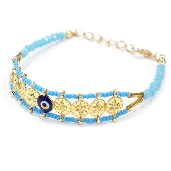 【メール便ＯＫ】トルコ製 ナザールボンジュウ ビーズブレスレット N-B14126BL ブルー