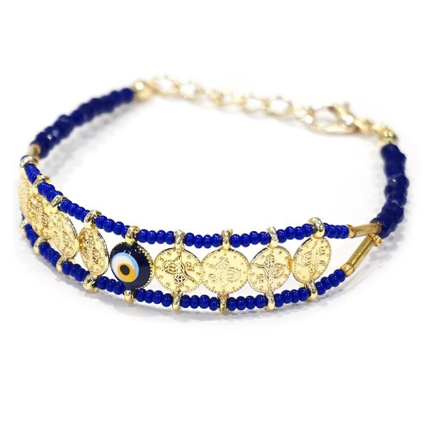 【メール便ＯＫ】トルコ製 ナザールボンジュウ ビーズブレスレット N-B14126NV ネイビー