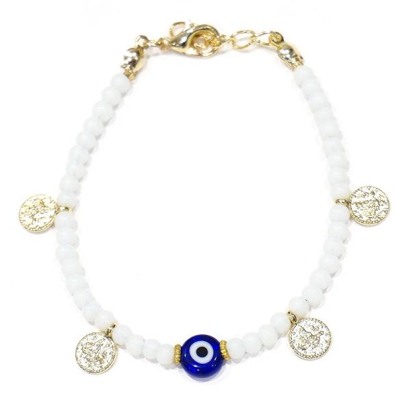 【メール便ＯＫ】ナザールボンジュウ トルコのお守り ビーズブレスレット N-B14158WT ホワイ...