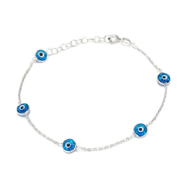 【メール便ＯＫ】トルコ製 ナザールボンジュウ トルコのお守り シルバーブレスレット N-BS5519...