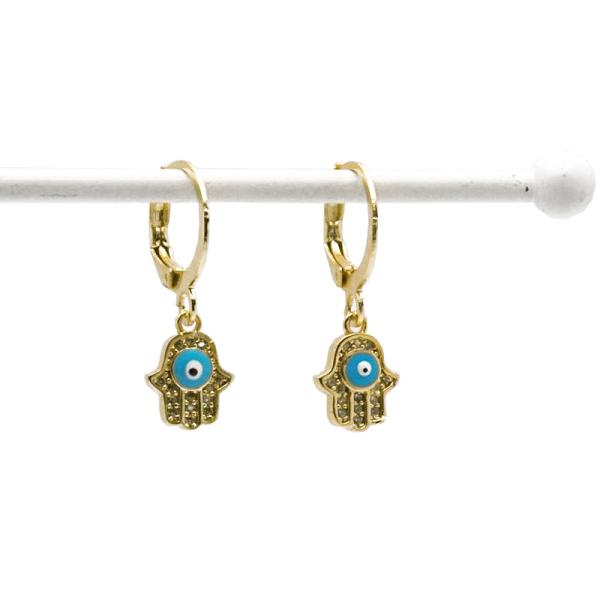 【メール便ＯＫ】トルコ製 ナザールボンジュウピアス ファティマの手/ブルー N-E4015-BL