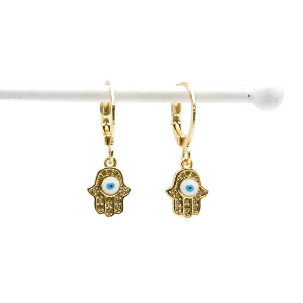 【メール便ＯＫ】トルコ製 ナザールボンジュウピアス ファティマの手/ホワイト N-E4015-WT