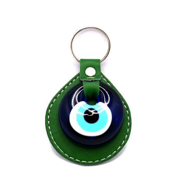 【メール便ＯＫ】トルコ製 ナザールボンジュウキーホルダー ラウンド/グリーン N-K14412GR
