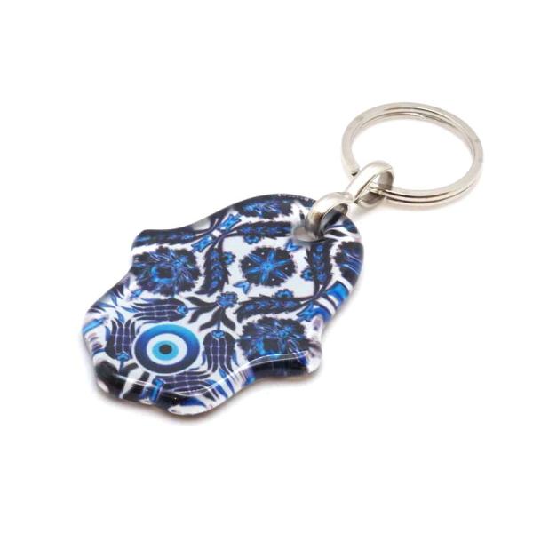 【メール便ＯＫ】トルコ製 ナザールボンジュウキーホルダー ファティマの手(ガラス)/ブルー N-K1...