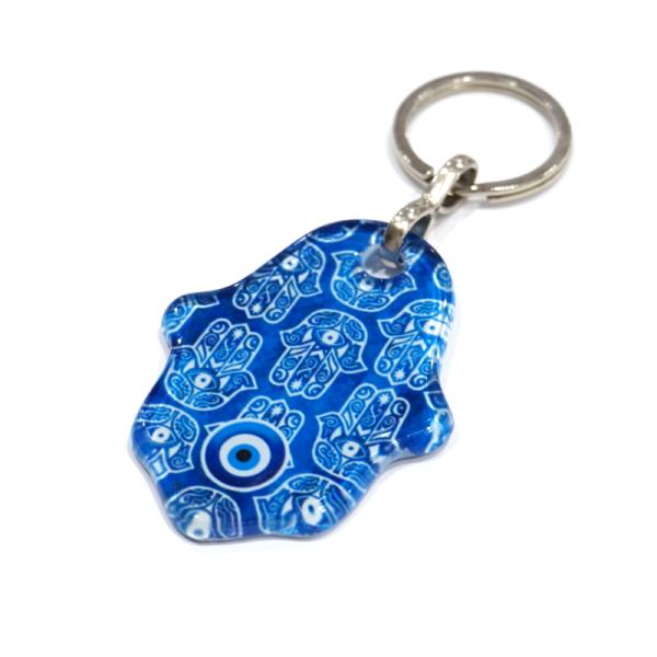 【メール便ＯＫ】トルコ製 ナザールボンジュウキーホルダー ファティマの手(ガラス)/ハムサ N-K1...