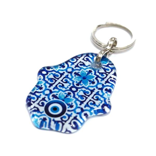 【メール便ＯＫ】トルコ製 ナザールボンジュウキーホルダー ファティマの手(ガラス)/セルジューク N...