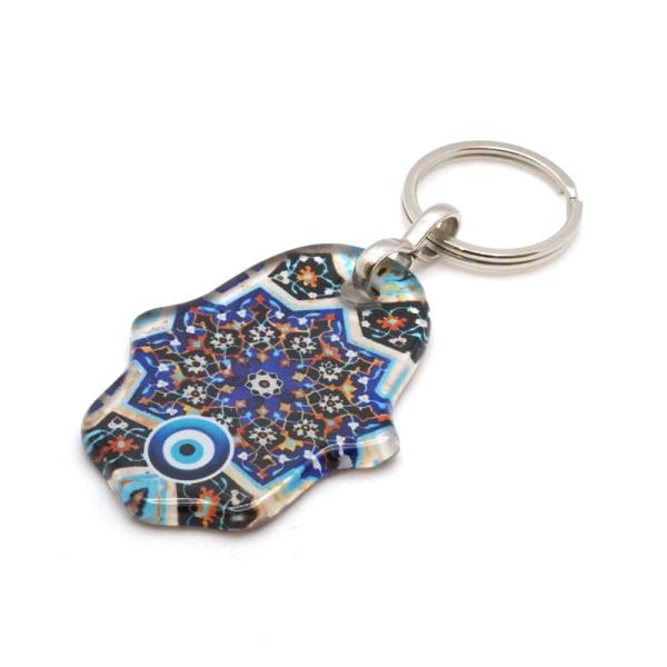 【メール便ＯＫ】トルコ製 ナザールボンジュウキーホルダー ファティマの手(ガラス)/タイル N-K1...