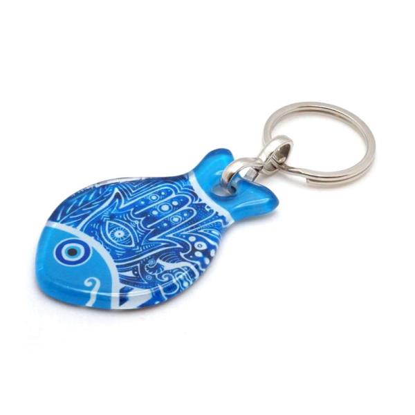 【メール便ＯＫ】トルコ製 ナザールボンジュウキーホルダー お魚/ブルー N-K14501BL