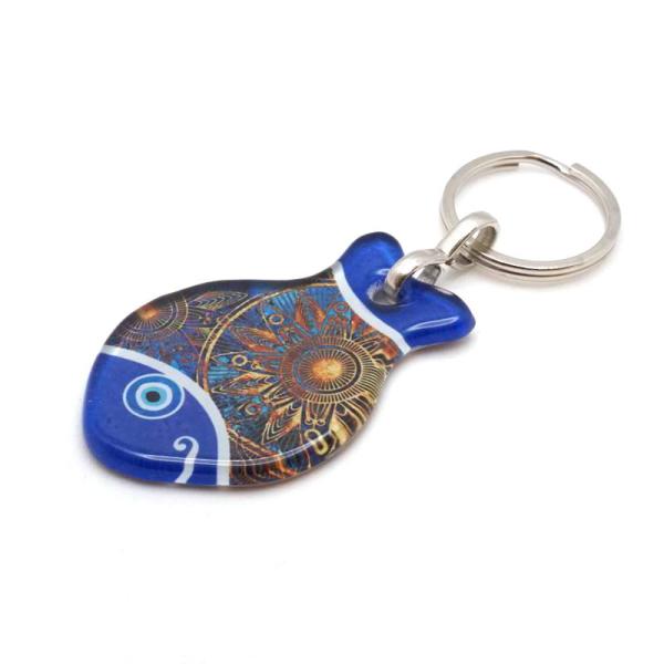 【メール便ＯＫ】トルコ製 ナザールボンジュウキーホルダー お魚/ネイビーII N-K14501NV2
