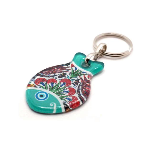 【メール便ＯＫ】トルコ製 ナザールボンジュウキーホルダー お魚/ターコイズ N-K14501TQ