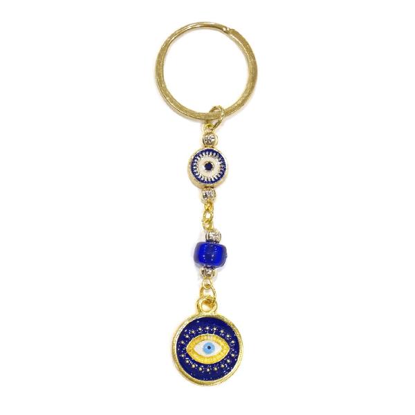 【メール便ＯＫ】トルコ製 ナザールボンジュウキーホルダー　ゴールド×ネイビー　N-K15064NV