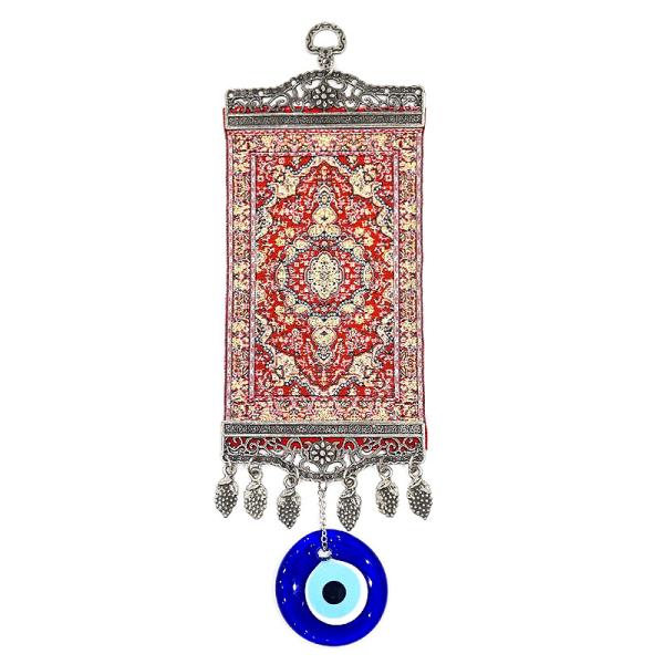【メール便ＯＫ】トルコ製 ナザールボンジュウ トルコのお守り メタルオーナメント 絨毯柄/レッド N...