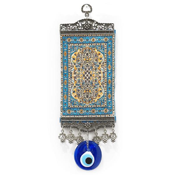 【メール便ＯＫ】トルコ製 ナザールボンジュウ トルコのお守り メタルオーナメント 絨毯柄/ターコイズ...