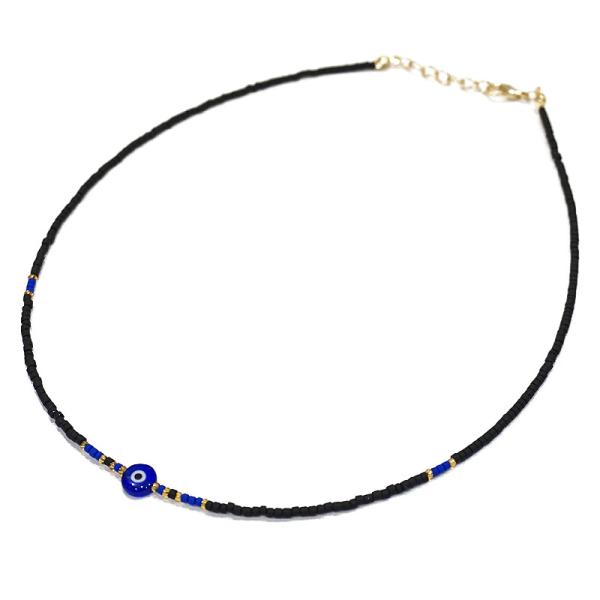 【メール便ＯＫ】トルコ製 ナザールボンジュウ トルコのお守り ビーズネックレス/ブラック N-P14...