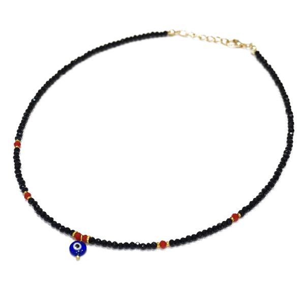 【メール便ＯＫ】トルコ製 ナザールボンジュウ トルコのお守り ビーズネックレス/ブラック N-P14...