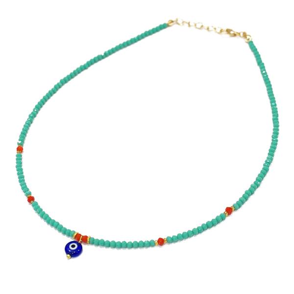 【メール便ＯＫ】トルコ製 ナザールボンジュウ トルコのお守り ビーズネックレス/ターコイズ N-P1...