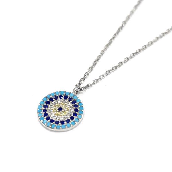 【メール便ＯＫ】トルコ製 ナザールボンジュウ トルコのお守り シルバーペンダント N-PS54102...