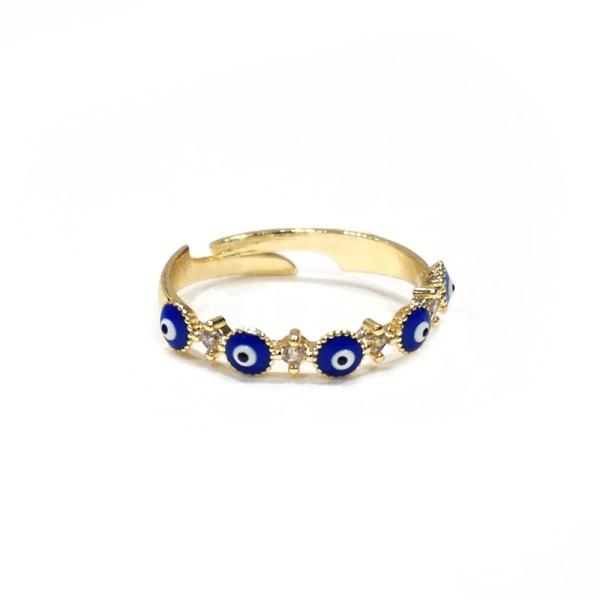 【メール便ＯＫ】トルコ製 ナザールボンジュウリング 一列/ネイビー（フリーサイズ）N-R3009-N...