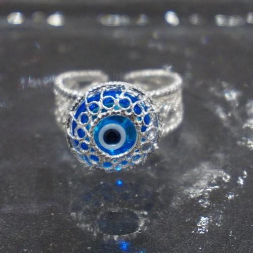 【メール便ＯＫ】トルコ製 ナザールボンジュウ トルコのお守り リング N-RS74008B シルバー...