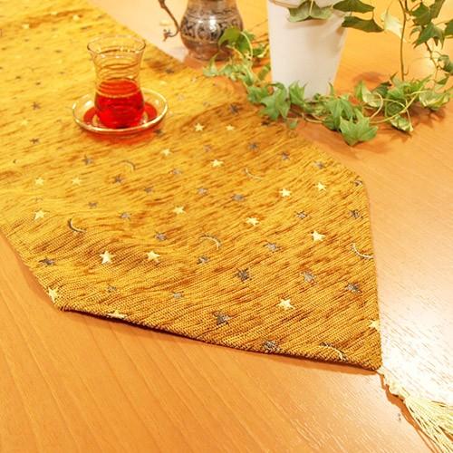 トルコ製 シェニール テーブルランナー 190×32cm L(ロングサイズ) 月と星/ベージュ NR...
