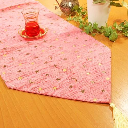 トルコ製 シェニール テーブルランナー 183×32cm L(ロングサイズ) 月と星/ピンク NRL...