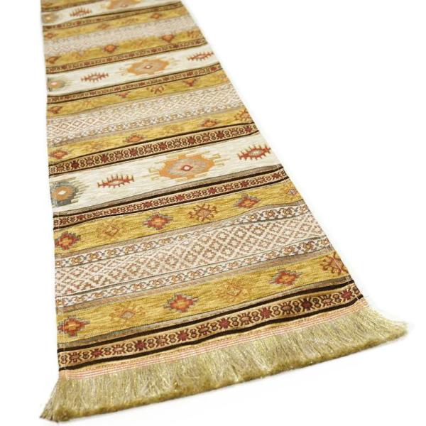 トルコ製シェニール織ランナー  196×32cm L(ロングサイズ)　キリム柄/イエロー NRL-K...