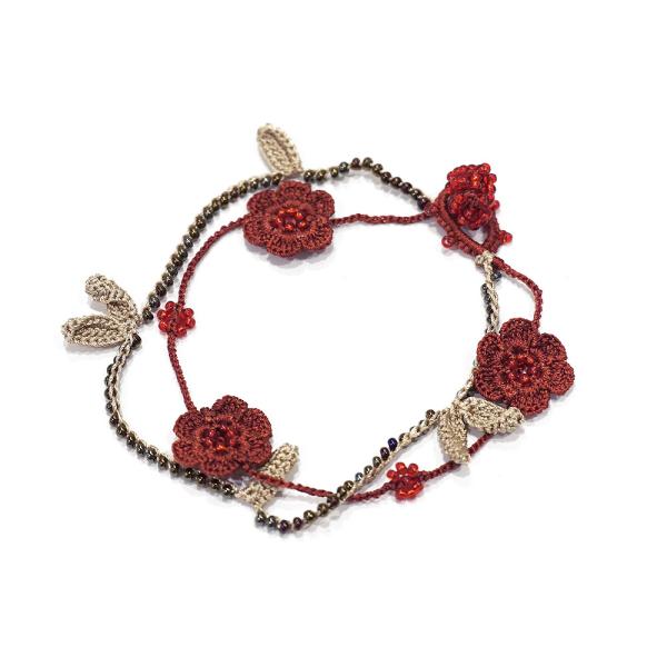 【メール便OK】トルコ製　トゥーオヤ　ブレスレット　OYA-BT-FWLF-RD　小花＆リーフ/レッ...
