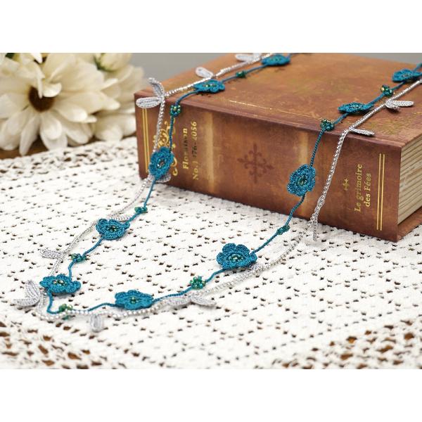 トルコ製　トゥーオヤ　ラリエット　OYA-LT-FWLF-BL　小花＆リーフ/ブルー