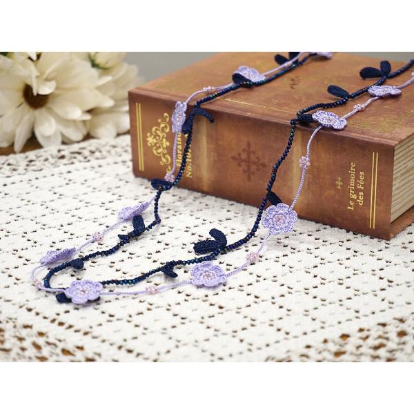 トルコ製　トゥーオヤ　ラリエット　OYA-LT-FWLF-PP　小花＆リーフ/パープル