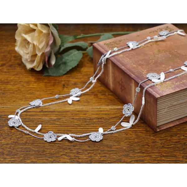 トルコ製 トゥーオヤ ラリエット OYA-LT-FWLF-SVWT 小花＆リーフ/シルバーホワイト