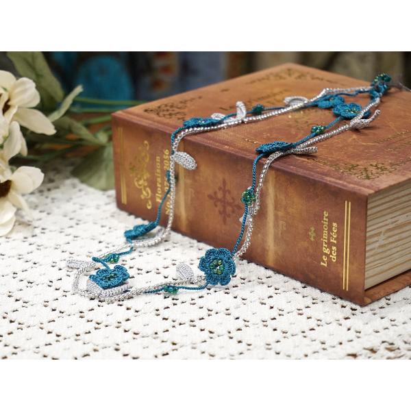 トルコ製　トゥーオヤ　ネックレス　OYA-NT-FWLF-BL　小花＆リーフ/ブルー