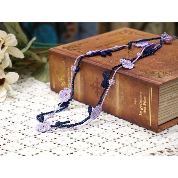 トルコ製　トゥーオヤ　ネックレス　OYA-NT-FWLF-PP　小花＆リーフ/パープル