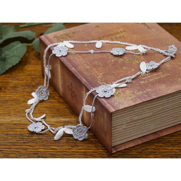 トルコ製 トゥーオヤ ネックレス OYA-NT-FWLF-SVWT 小花＆リーフ/シルバーホワイト