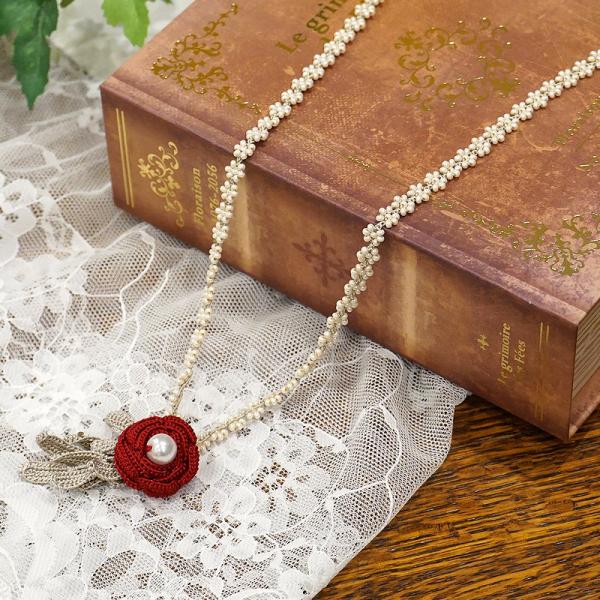 【メール便OK】トルコ製　トゥーオヤ　ネックレス　OYA-NT-ROSE-RD　ローズ/レッド