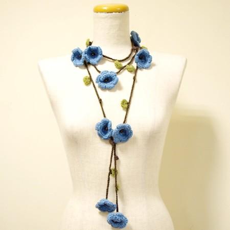 トルコ雑貨 レース編み オヤ ニットラリエット OYA-RA-WL-BLU ブルー お花