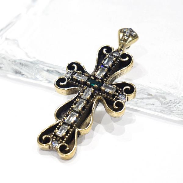 トルコ　アンティーク調　ペンダントトップ　SV-N-OT-XEM　クロス/エメラルドグリーン