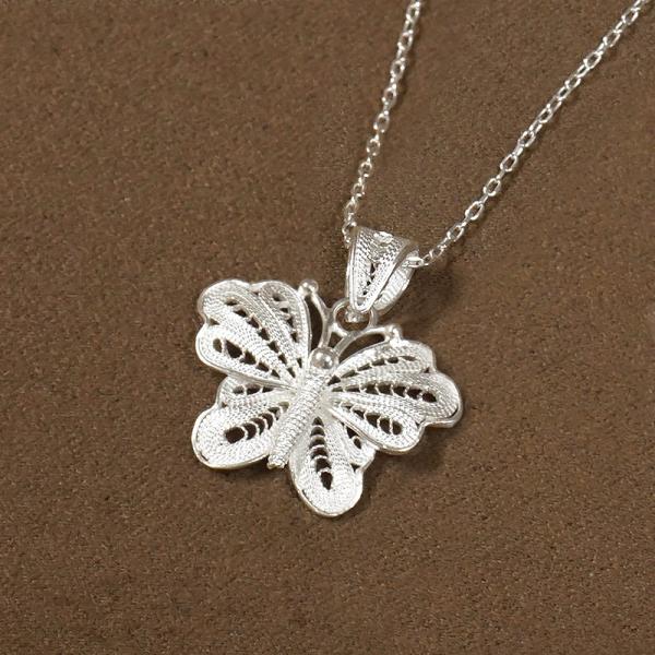 トルコ伝統の銀線細工 テルキャーリ ペンダント（チェーン付）　SV-N-TK011　蝶