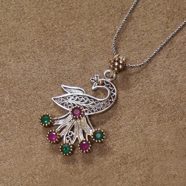 トルコ伝統の銀線細工 テルキャーリ ペンダント（チェーン付）　SV-N-TK015